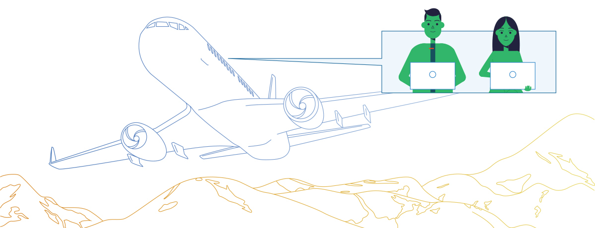 Illustrasjon med fly og fjell